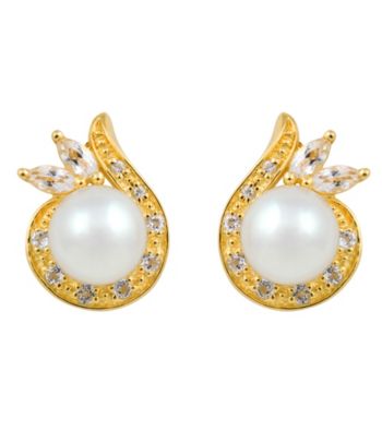 18k Gold-Over-Sterling Silver, Pearl and Topaz Earrings
