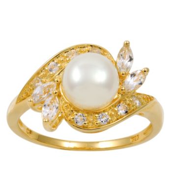 18k Gold-Over-Sterling Silver, Pearl and Topaz Ring