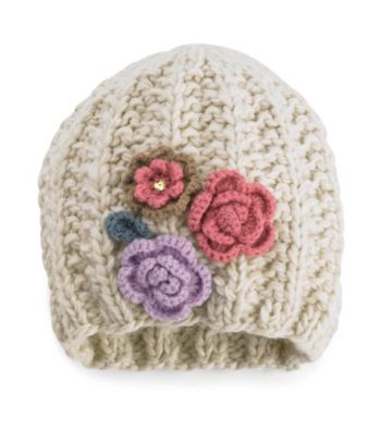 San Diego Hat Co.® Flower Accented Beanie Hat - Oatmeal