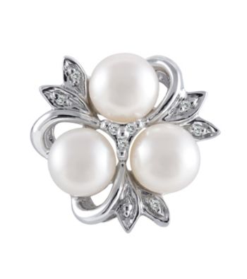 Sterling Silver, Freshwater Pearl & Diamond Pendant