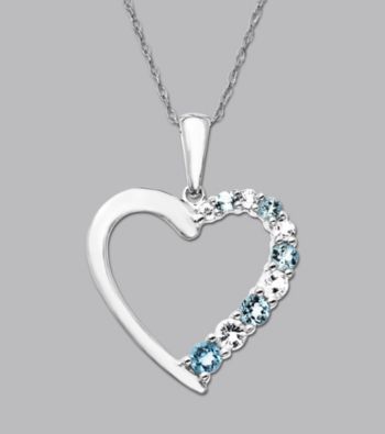 10K White Gold, Blue Topaz & Cubic Zirconia Heart Pendant