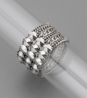 BCBGeneration Wide Stretch Stud/Chain Bracelet - Silvertone