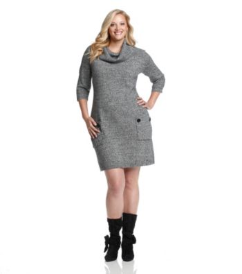 White Sweater Dress on London Times   Plus Size Marled Cowlneck Sweater Dress   Black White