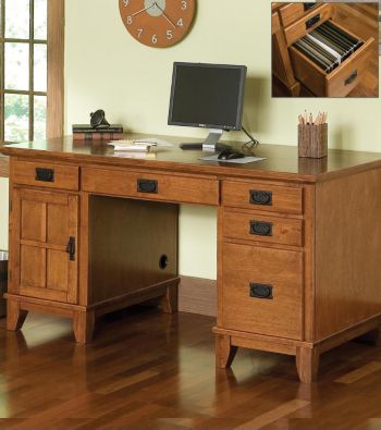 Home Styles® Arts & Crafts Pedestal Desk - Cottage Oak