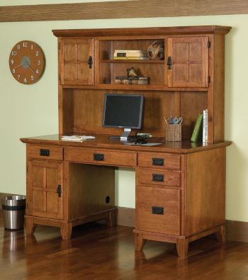 Home Styles® Arts & Crafts Pedestal Desk and Hutch - Cottage Oak