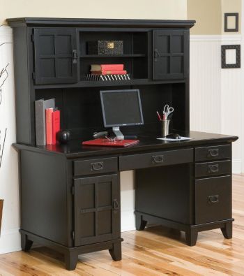 Home Styles® Arts & Crafts Pedestal Desk and Hutch - Ebony