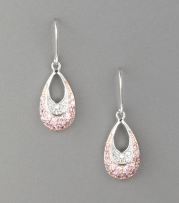 Rhodium-Plated Sterling Silver Rose & Clear Cubic Zirconia Wire Earrings