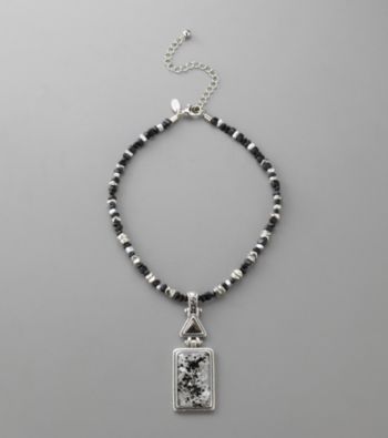 Laura Ashley® Beaded Rectangle Glass Pendant Necklace - Black/Silvertone