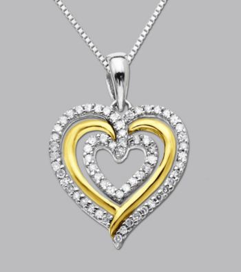 Sterling Silver and 14K Gold .20 ct. t.w. Diamond Heart Pendant