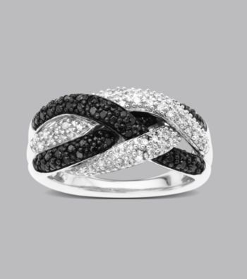 Sterling Silver .50 ct. t.w. Black and White Diamond Twist Ring
