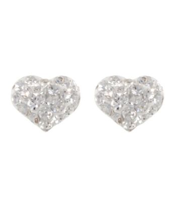 Athra Sterling Silver Clear Crystal Heart Post Earrings