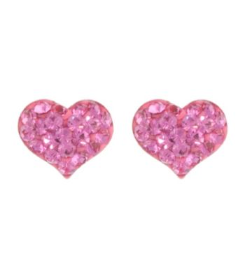 Athra Sterling Silver Pink Crystal Heart Post Earrings