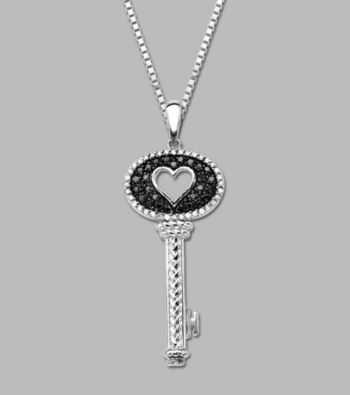 Sterling Silver .25 ct. t.w. Diamond Heart Key Pendant