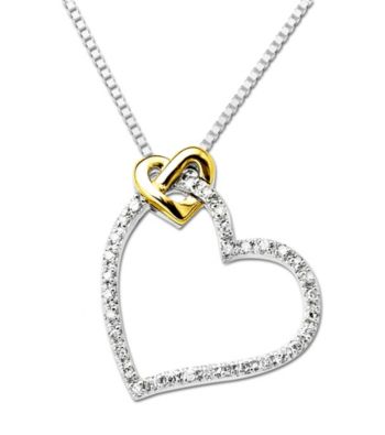 Sterling Silver and 14K Gold Wrapped Diamond Heart Pendant
