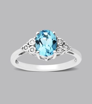 Sterling Silver Blue Topaz and .03 ct. t.w. Diamond Ring