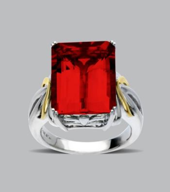 Sterling Silver and 14K Gold Emerald Cut Created Ruby Ring