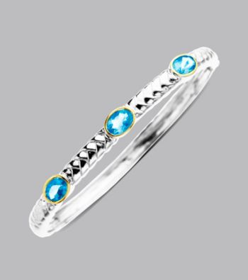 Sterling Silver with 14K Gold Blue Topaz Bangle Bracelet