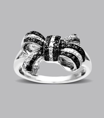 Sterling Silver .20 ct. t.w. Black and White Diamond Bow Ring