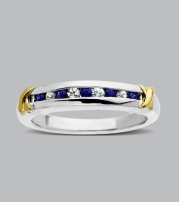 Sterling Silver with 14K Gold Blue and White Sapphire Band Ring