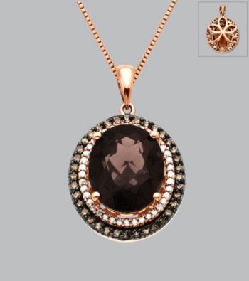 14K Rose Gold Smoky Quartz and .37 ct. t.w. Diamond Pendant