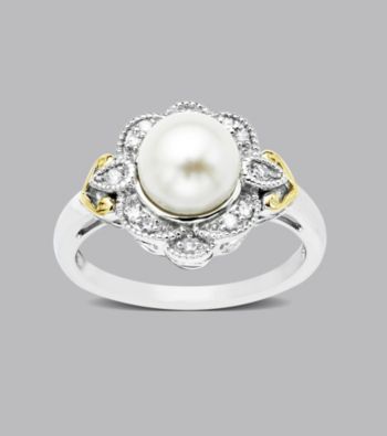 Sterling Silver with 14K Gold Freshwater Pearl and .10 ct. t.w. Diamond Ring