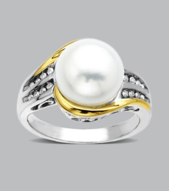 Sterling Silver with 14K Gold Freshwater Pearl and .07 ct. t.w. Diamond Ring