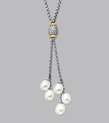 Sterling Silver with 14K Gold Freshwater Pearl and .06 ct. t.w. Diamond Necklace