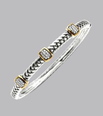 Sterling Silver And 14K Gold .20 ct. t.w. Diamond Bangle Bracelet