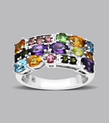 Sterling Silver and 14K Gold Multicolor Semi Precious Ring
