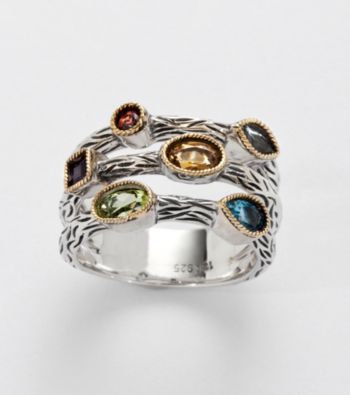 Effy® Collection Sterling Silver and 18K Gold Multi Semi Precious Ring