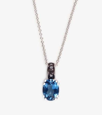Effy® 14K White Gold London Blue Topaz and .06 ct. t.w. Black Diamond Pendant