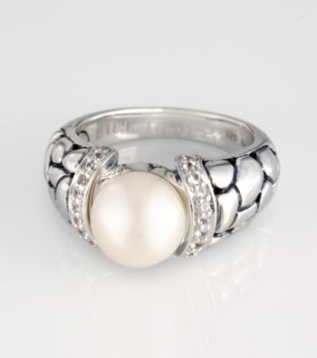 Effy® Sterling Silver Freshwater Pearl and White Sapphire Ring