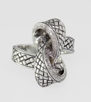 Effy® Collection Sterling Silver and 18K Gold .13 ct. t.w. Diamond Knot Ring