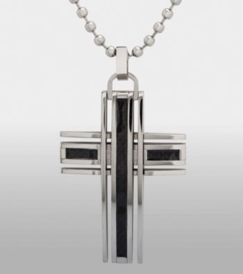 Men's Stainless Steel and Carbon Fiber Cross Pendant