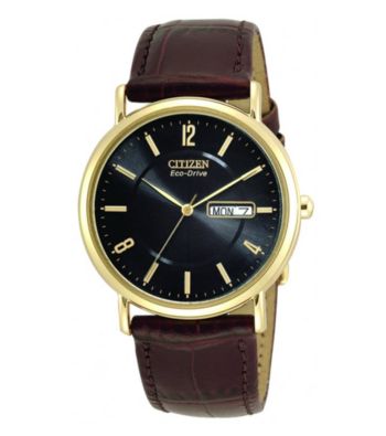 Citizen® Men's Eco-Drive Leather Strap with Black Dial Watch