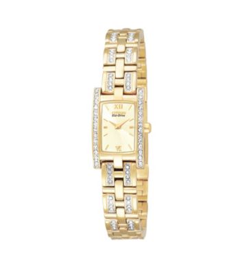 Citizen® Women's Eco-Drive Yellow Plated Crystal Rectangular Watch