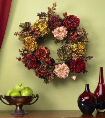 Nearly Natural® Autumn Hydrangea & Peony Wreath