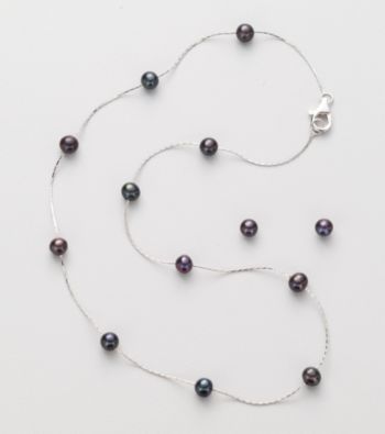 Sterling Silver with Peacock-Color Cultured Pearl Necklace and Earring Set