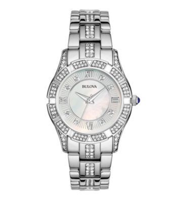 Bulova® Women's Stainless Steel with Mother-of-Pearl Face and Crystal Watch