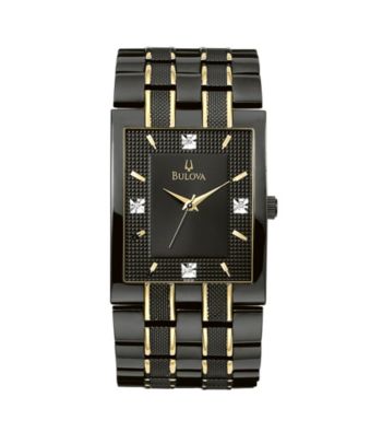 Bulova® Men's Black and Gold Stainless Steel with Black Dial Watch