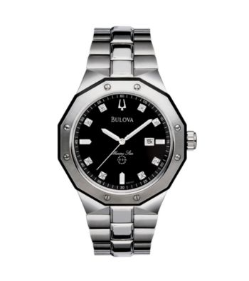 Bulova® Men's Marine Star Stainless Steel with Black Dial Watch