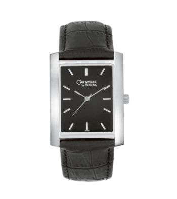 Caravelle® by Bulova Men's Black Leather Strap with Black Dial Watch