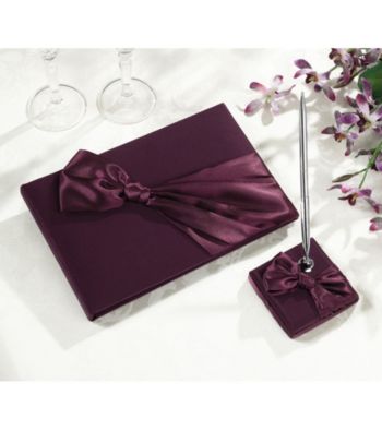 Lillian Rose® 3-pc. Plum Satin Guestbook, Pen Stand & Pen Set