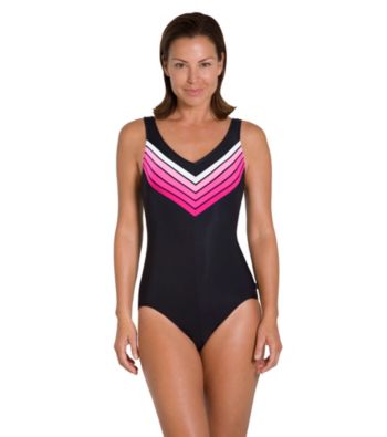 Reebok® Streamline Tank Swimsuit - Black/Pink