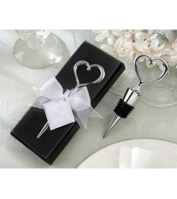 Kate Aspen Chrome Heart Bottle Stopper in Showcase Display Box - Set of 12