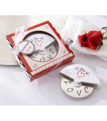 Kate Aspen A Slice of Love Stainless-Steel Pizza Cutter in Miniature Pizza Box - Set of 12