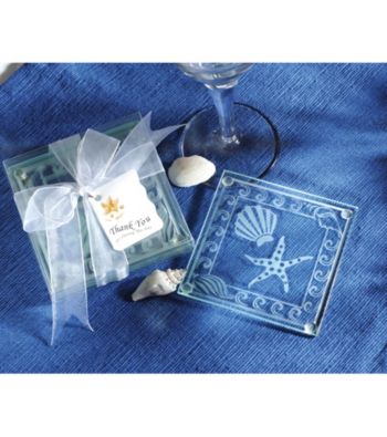 Kate Aspen Shell and Starfish Frosted Glass Coasters - Set of 12