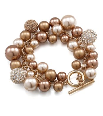 Carolee® Simulated Pearl and Fireball Goldtone Flex Bracelet