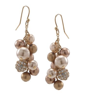 Carolee® Goldtone Simulated Pearl and Fireball Cluster Drop Earrings