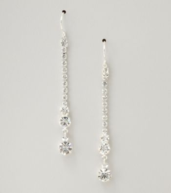 BT-Jeweled Silvertone and Crystal Linear Drop Earring